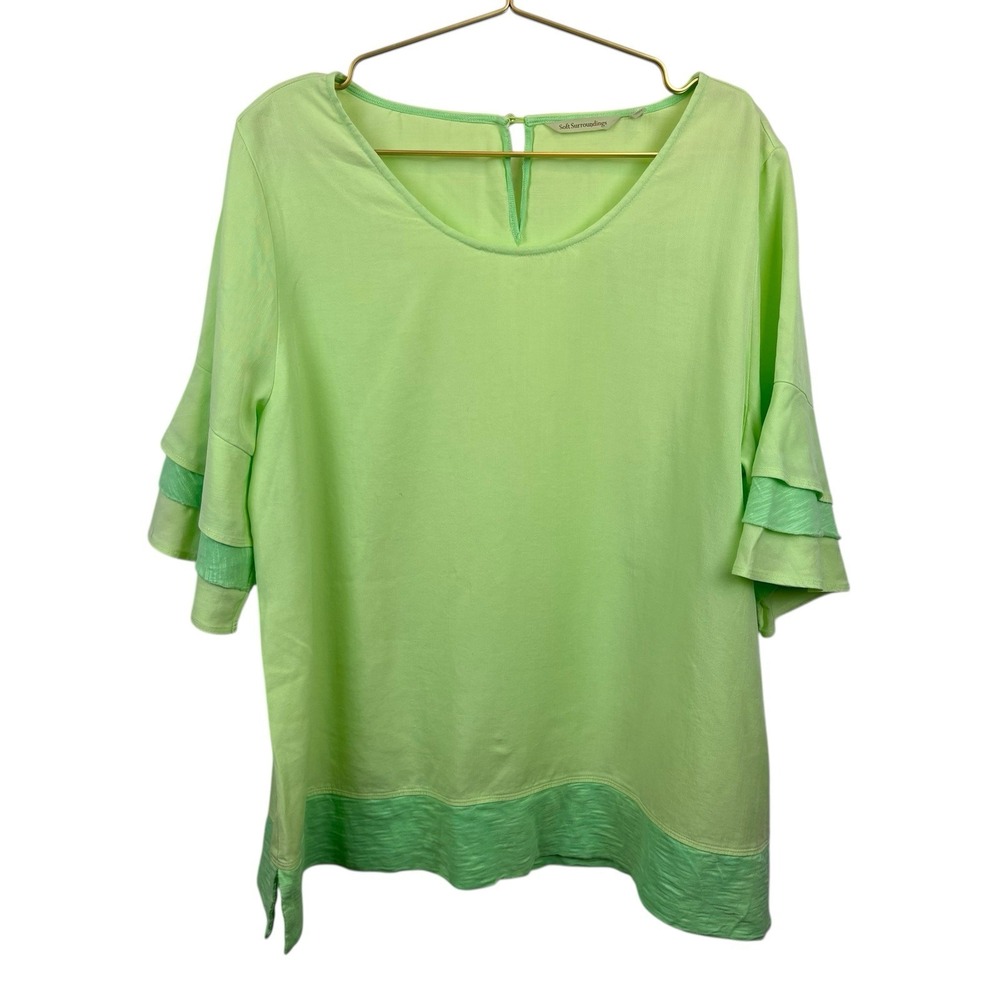 Soft Surroundings Neon Green Top Lyocell Cotton Size XL